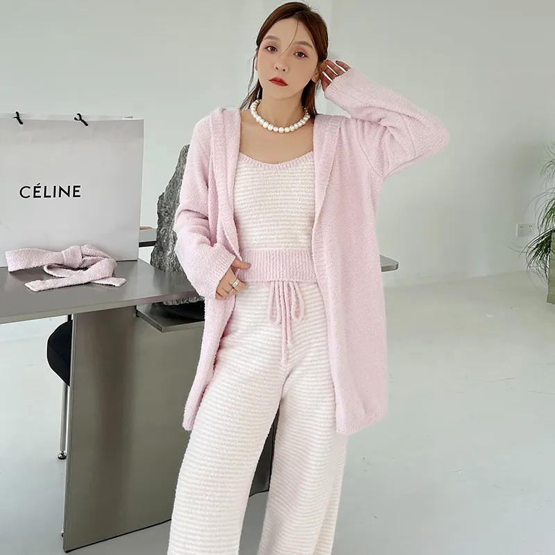 Kosrood Pajama Set Women's Three Piece Set Pink-4