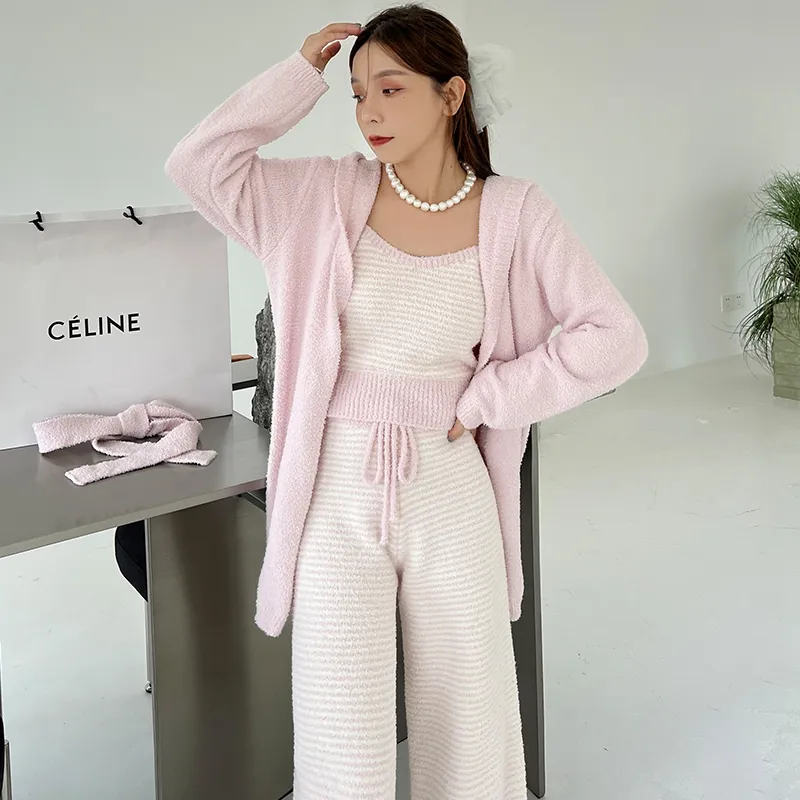 Kosrood Pajama Set Women's Three Piece Set Pink-3