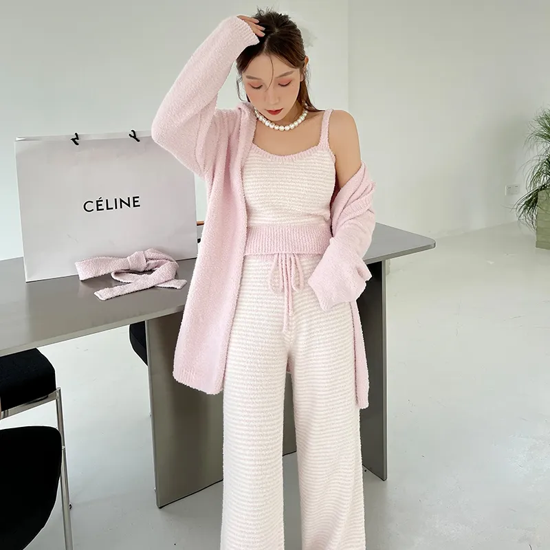 Kosrood Pajama Set Women's Three Piece Set Pink-2