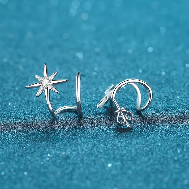 Danfu 925 Sterling Silver Rhinestone Embellished Moissanite Stud Earrings Women's-2