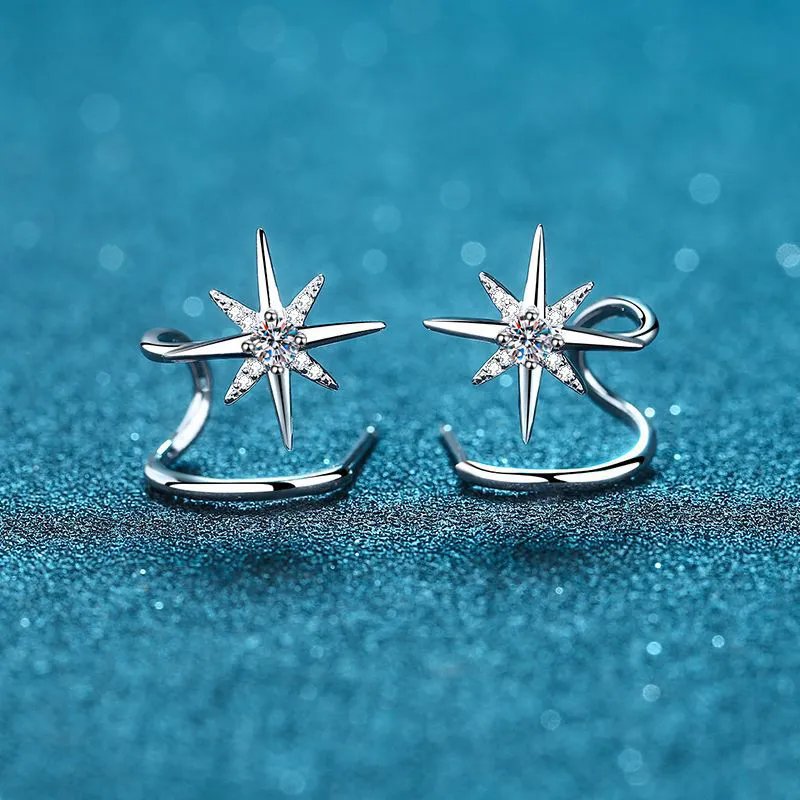 Danfu 925 Sterling Silver Rhinestone Embellished Moissanite Stud Earrings Women's-4