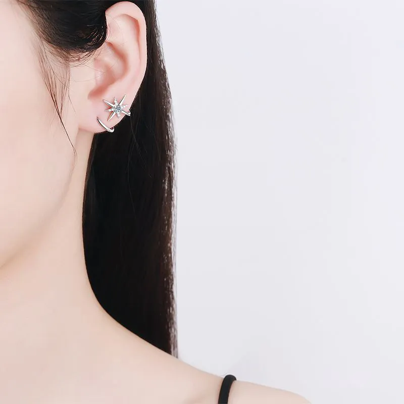 Danfu 925 Sterling Silver Rhinestone Embellished Moissanite Stud Earrings Women's-3