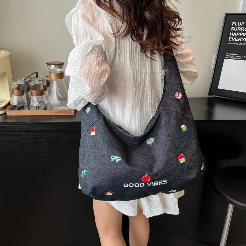 KARUISHA Denim Shoulder Bag Women's Multicolor-5
