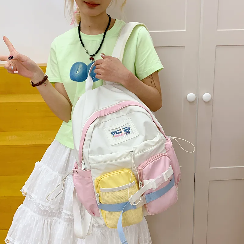 MOM'S HELPER Nylon Fabric Backpack Women's Pink/Blue-1