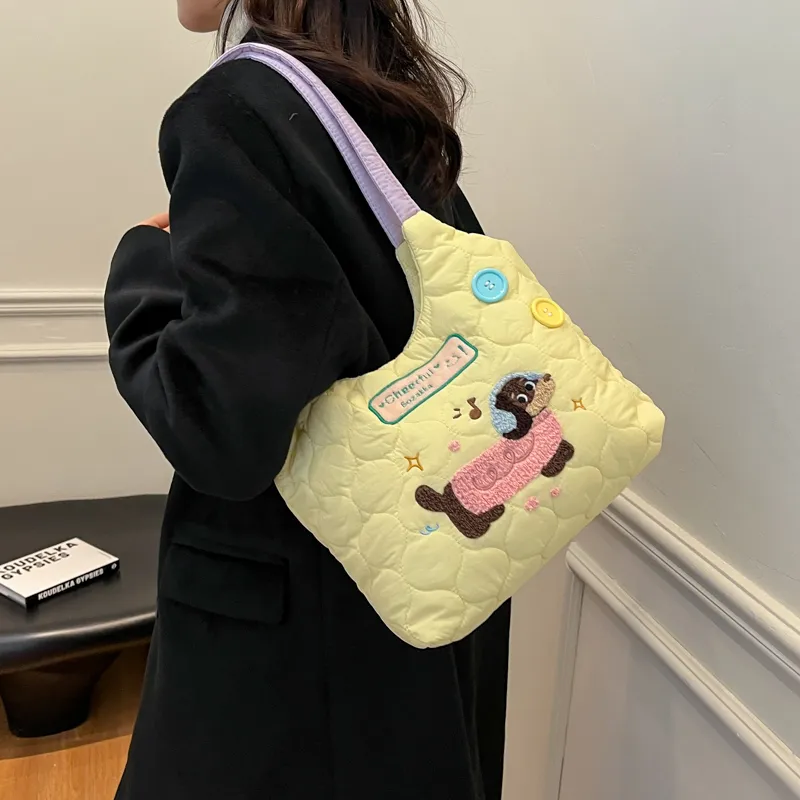 MOM'S HELPER Oxford Shoulder Bag Women's Yellow/Pink/Blue-2