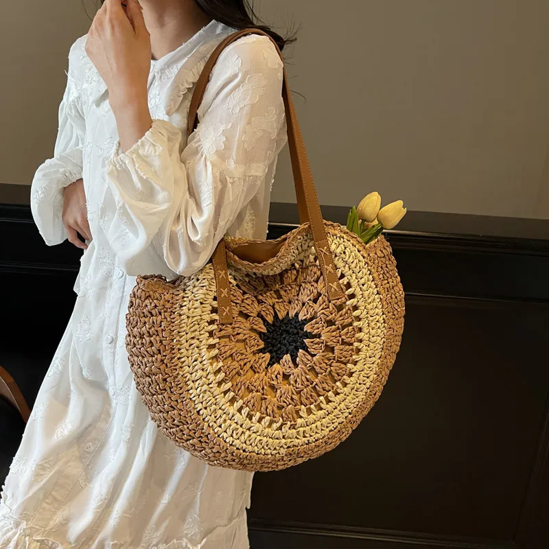 VERADONNA Straw Woven Shoulder Bag Women's Multicolor-16