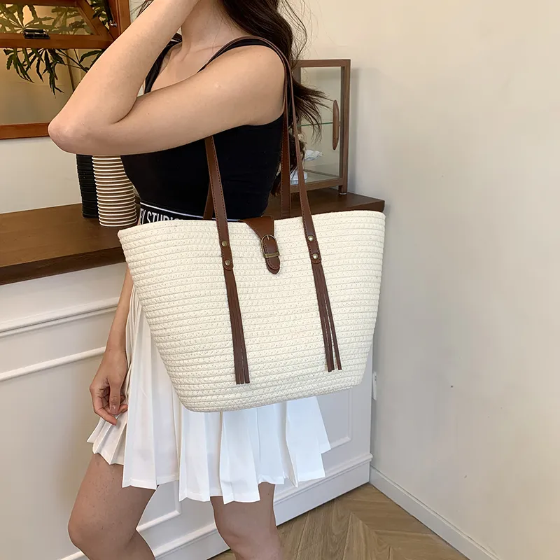 KARUISHA Woven Shoulder Bag Regular Women's Ecru/Khaki-3