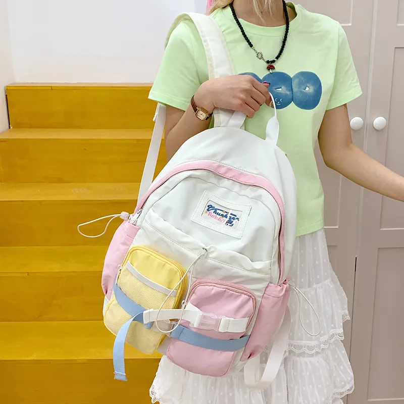 MOM'S HELPER Nylon Fabric Backpack Women's Pink/Blue-2