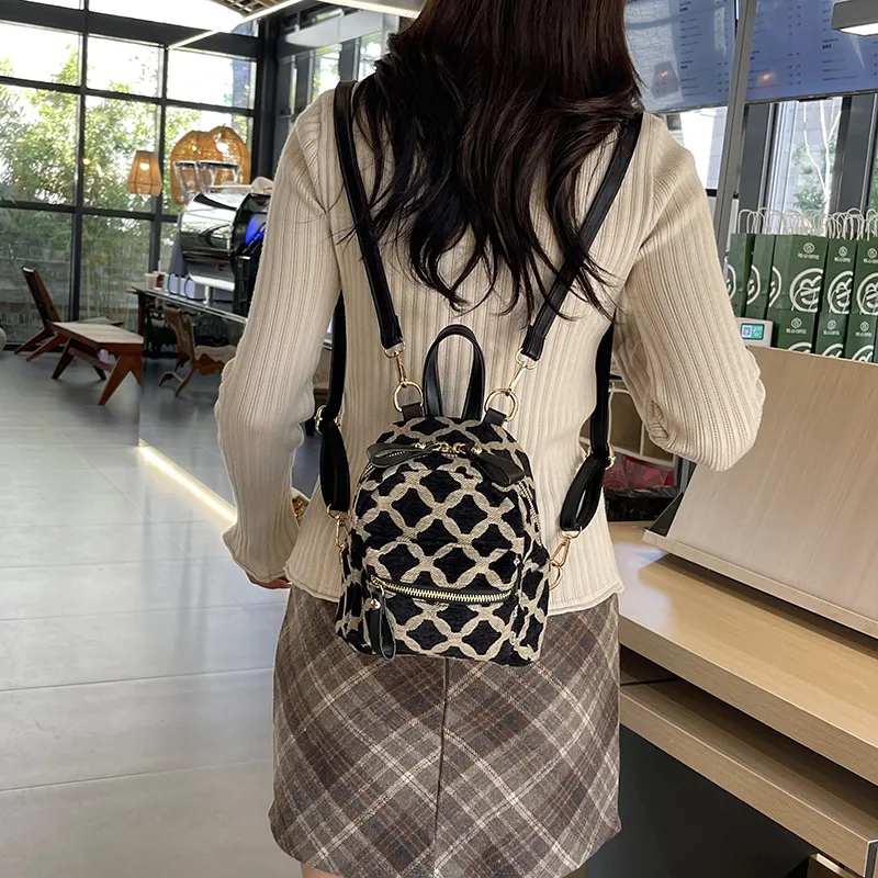 KARUISHA Fabric Portable Crossbody Backpack Women's Beige/Black-7