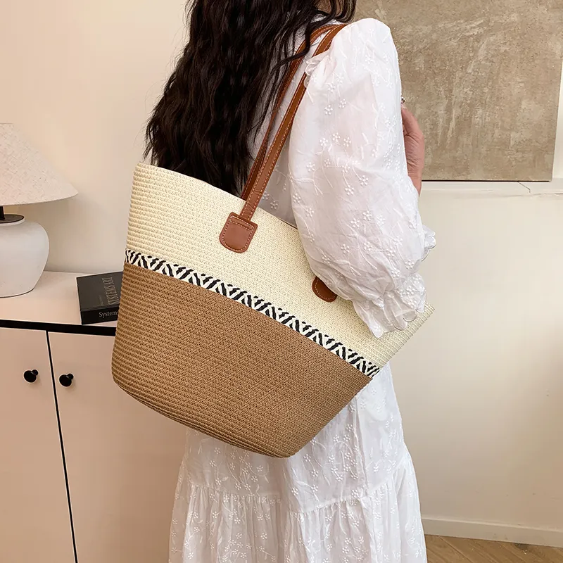 KARUISHA Woven Tote Bag, Shopping Bag, Shoulder Bag Women's Multicolor-6
