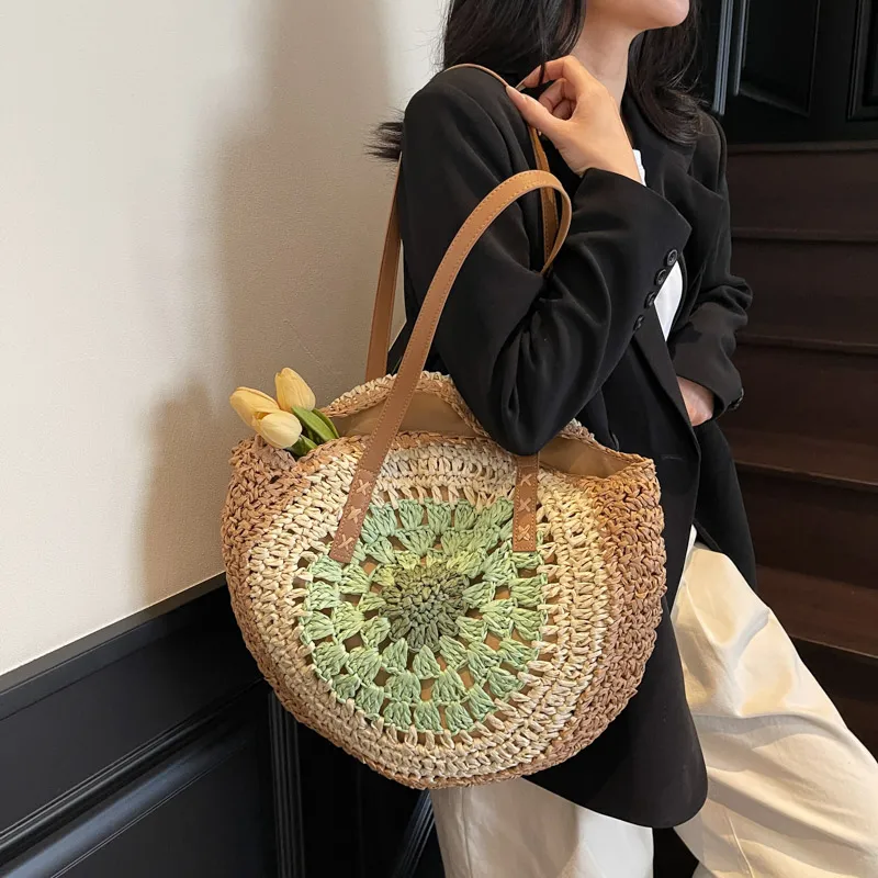 VERADONNA Straw Woven Shoulder Bag Women's Multicolor-3