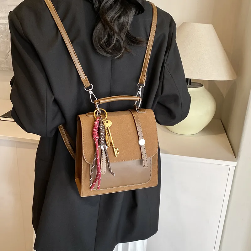 KARUISHA Pu Portable One Shoulder Backpack Women's Brown/Black/Coffee-1