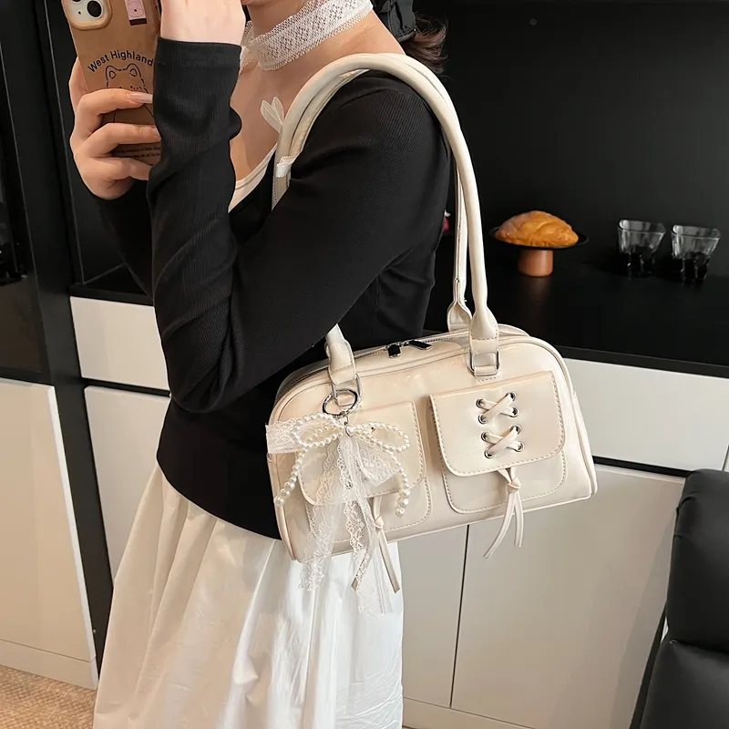 KARUISHA PU Shoulder Bag Women's White/Pink/Yellow/Black-2