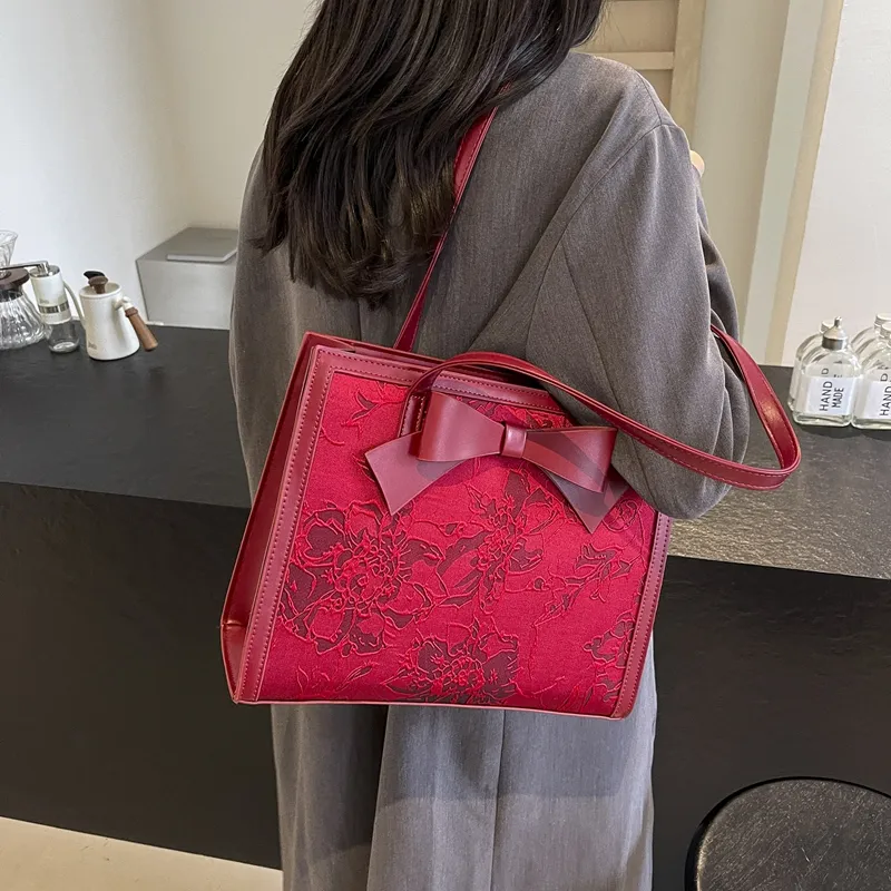 KARUISHA PU Patchwork Shoulder Bag Regular Women's Red/Burgundy-4
