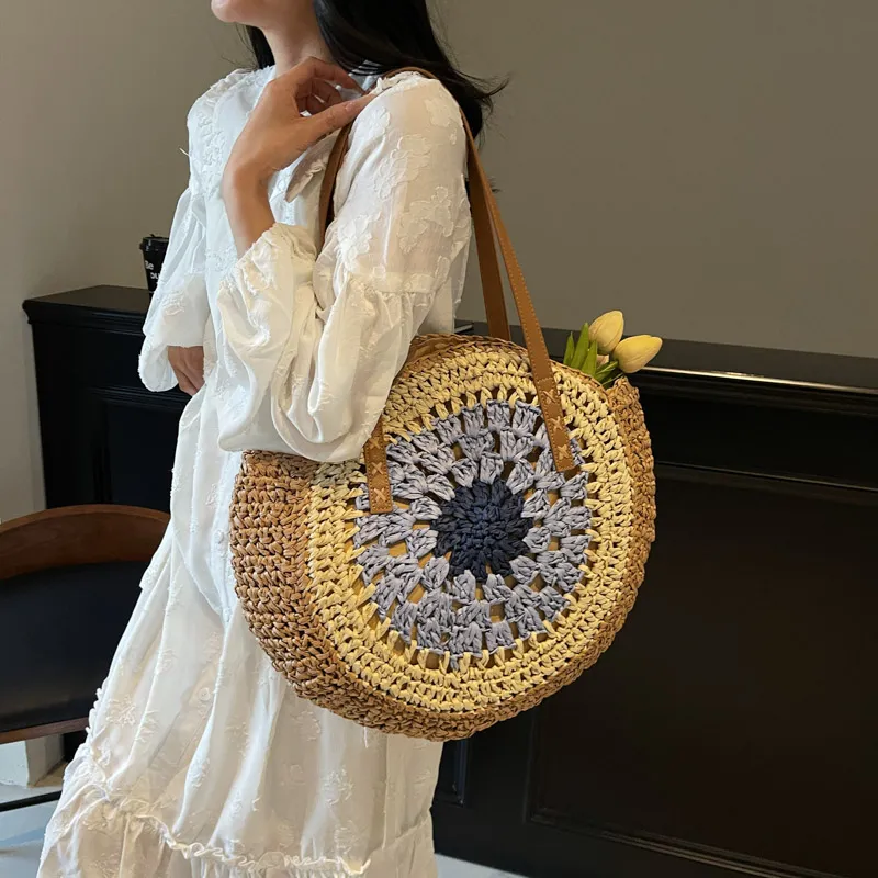 VERADONNA Straw Woven Shoulder Bag Women's Multicolor-6