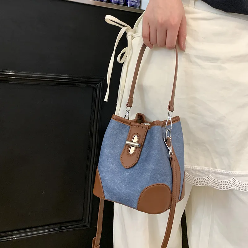 KARUISHA PU Bucket Bags Crossbody Bag, Shoulder Bag Women's White/Blue & Brown/Black-5