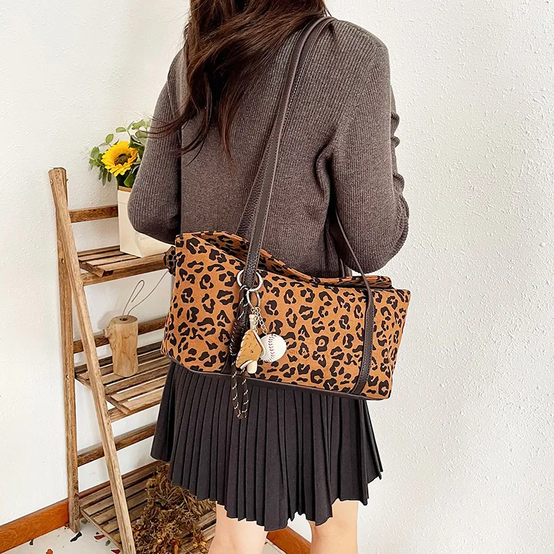 KARUISHA Suede Shoulder Bag Women's Yellow Brown/Leopard Print/Coffee-2