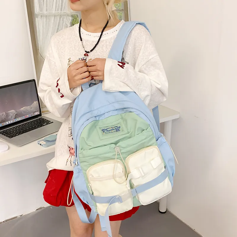 MOM'S HELPER Nylon Fabric Backpack Women's Pink/Blue-5