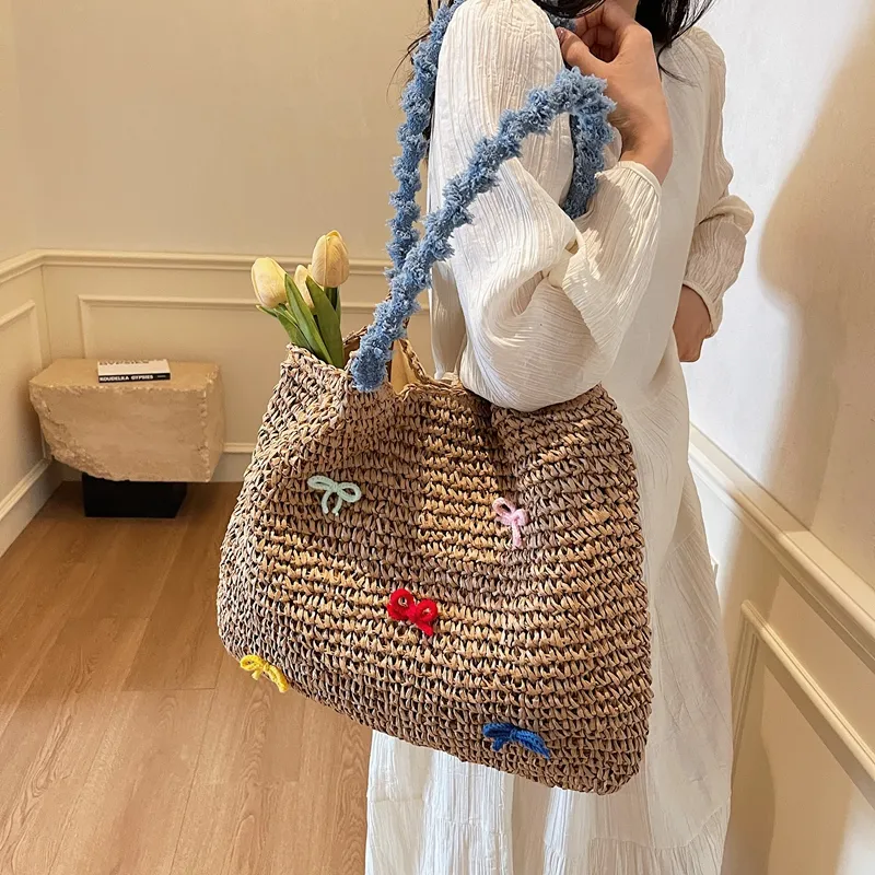 KARUISHA Straw Woven Handbag Shoulder Bag Regular Women's Multicolor-8