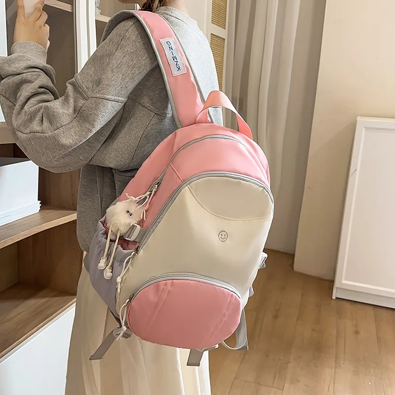 MOM'S HELPER Nylon Backpack Women's Pink/Blue/Black-3