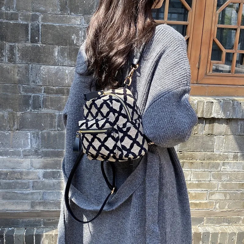 KARUISHA Fabric Portable Crossbody Backpack Women's Beige/Black-5