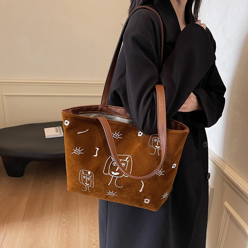 KARUISHA Suede Shoulder Bag Women's Black/Coffee/Brown-16