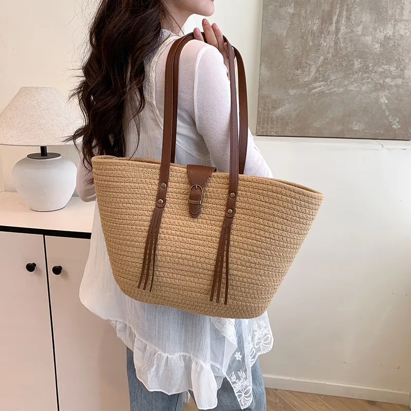 KARUISHA Woven Shoulder Bag Regular Women's Ecru/Khaki-7