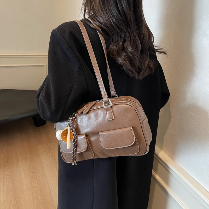 KARUISHA PU Shoulder Bag Women's Black Burgundy Brown Coffee-14
