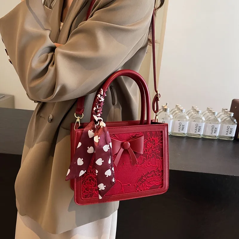 KARUISHA PU Patchwork Shoulder Bag Regular Women's Red/Burgundy-11