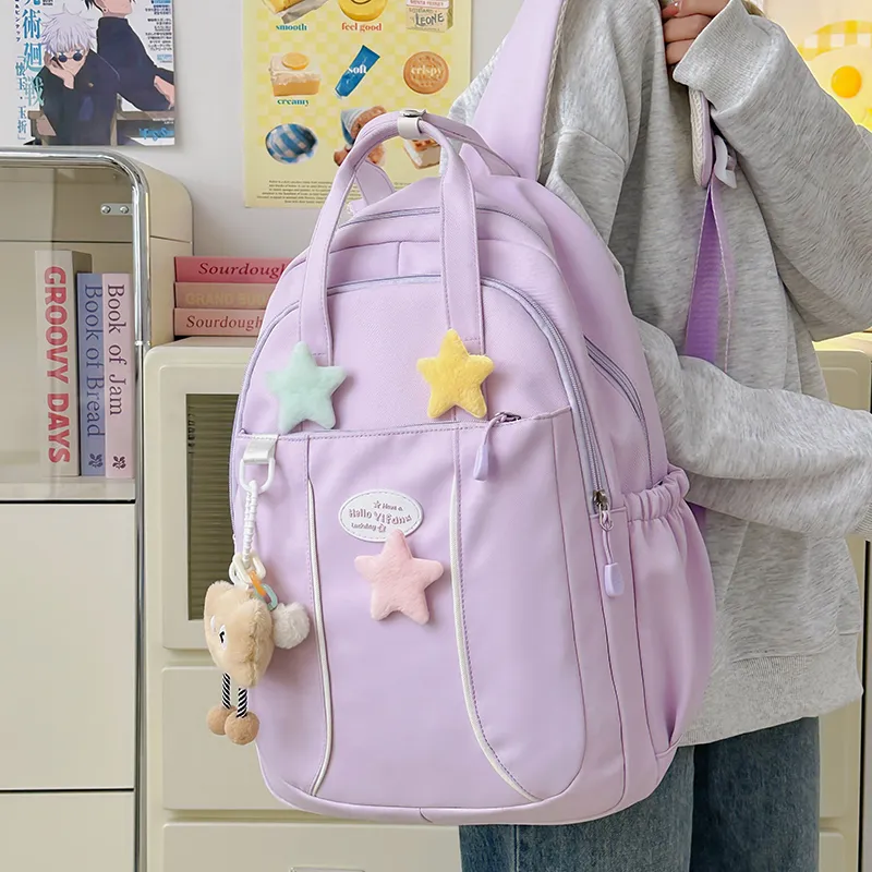 KARUISHA Nylon Backpack Women's Yellow/Pink/Blue/Purple/Black-14