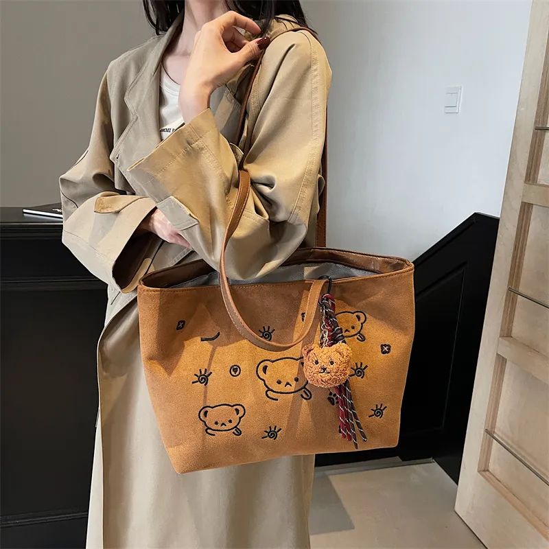 KARUISHA Suede Shoulder Bag Women's Black/Coffee/Brown-33