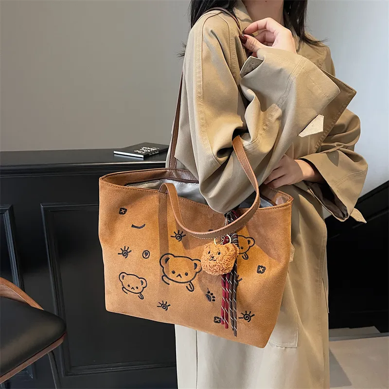KARUISHA Suede Shoulder Bag Women's Black/Coffee/Brown-35