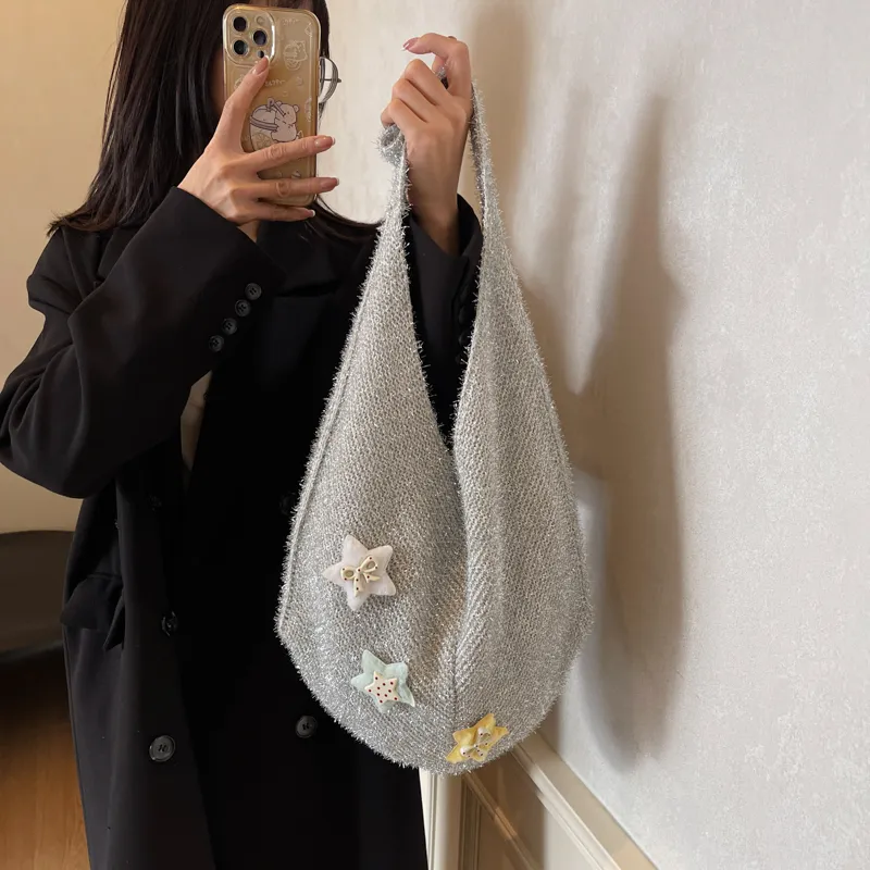 KARUISHA Knitted Fabric Shoulder Bag Crossbody Bag Women's Black Gray Green Silver-15