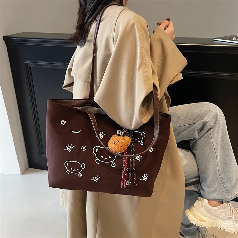 KARUISHA Suede Shoulder Bag Women's Black/Coffee/Brown-21