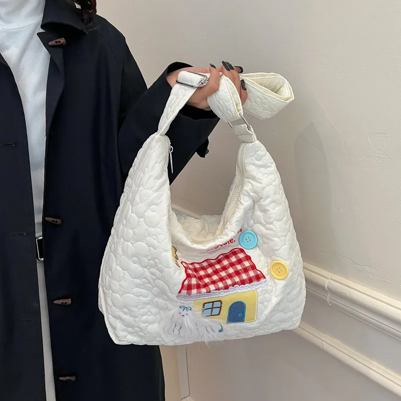 MOM'S HELPER Oxford Shoulder Bag Regular Women's White/Pink/Yellow-1