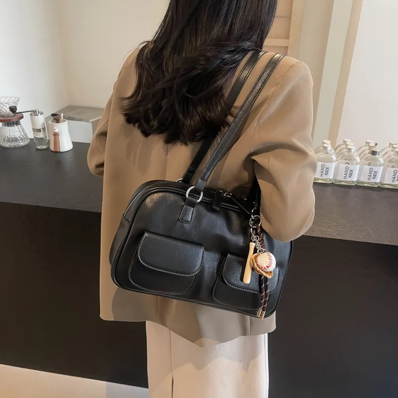 KARUISHA PU Shoulder Bag Women's Black Burgundy Brown Coffee-1