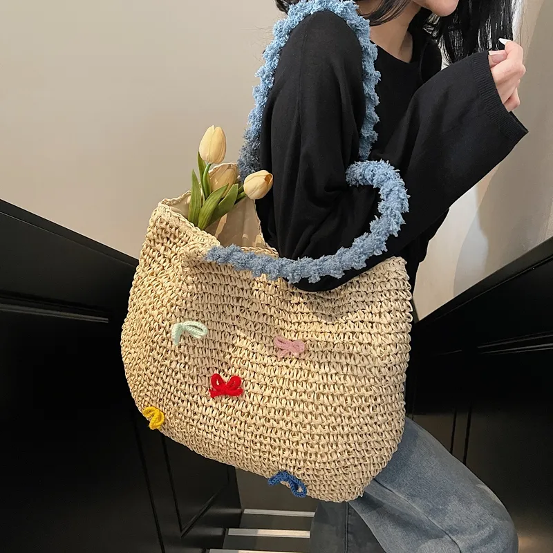 KARUISHA Straw Woven Handbag Shoulder Bag Regular Women's Multicolor-4
