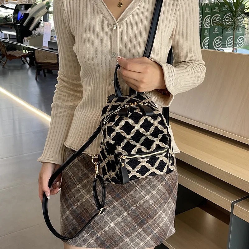 KARUISHA Fabric Portable Crossbody Backpack Women's Beige/Black-11
