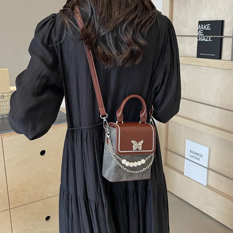KARUISHA PU Shoulder Bag Regular Women's Denim Blue/Dark Tea/Ecru-1