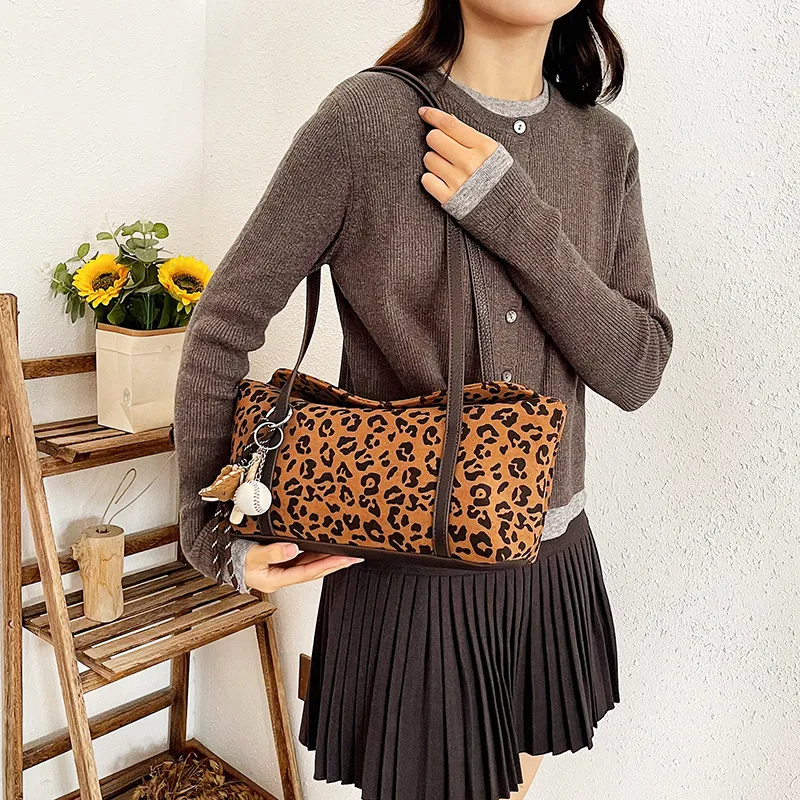 KARUISHA Suede Shoulder Bag Women's Yellow Brown/Leopard Print/Coffee-3