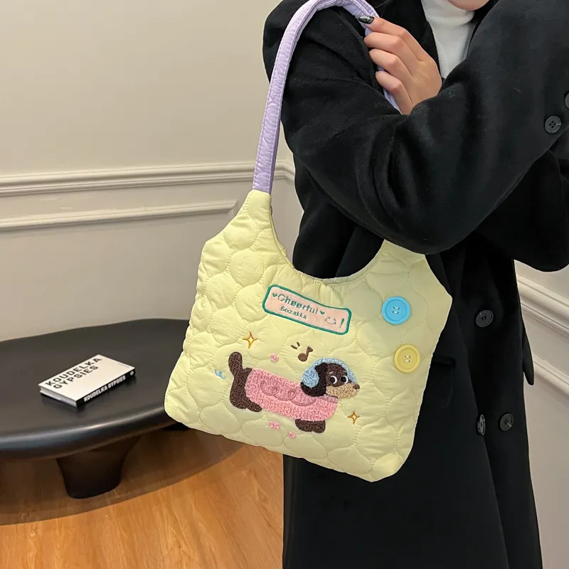 MOM'S HELPER Oxford Shoulder Bag Women's Yellow/Pink/Blue-3
