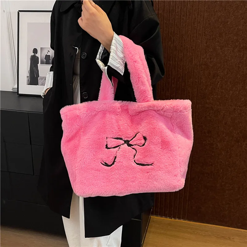 KARUISHA Velour One Shoulder Handbag Women's Ecru/Pink/Black/Rose Red/Red/Brown-7