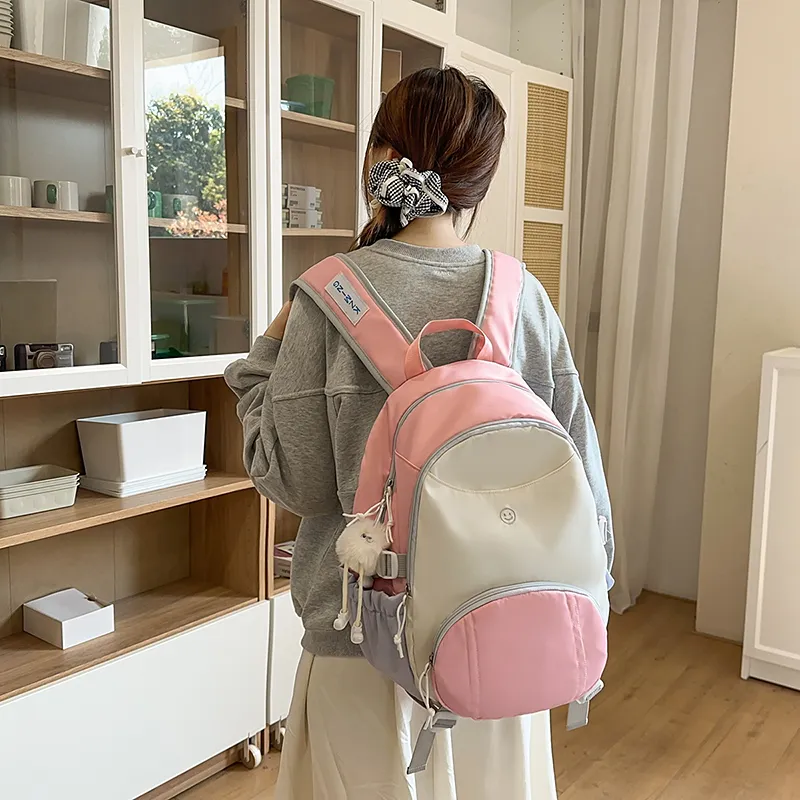 MOM'S HELPER Nylon Backpack Women's Pink/Blue/Black-1
