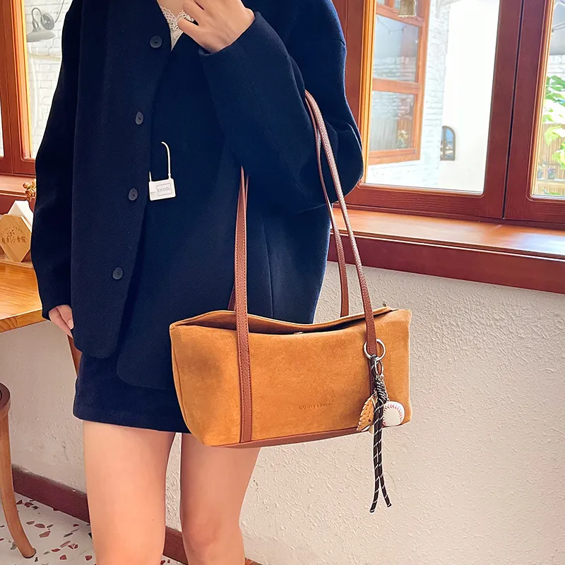 KARUISHA Suede Shoulder Bag Women's Yellow Brown/Leopard Print/Coffee-13