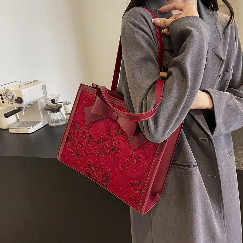KARUISHA PU Patchwork Shoulder Bag Regular Women's Red/Burgundy-3