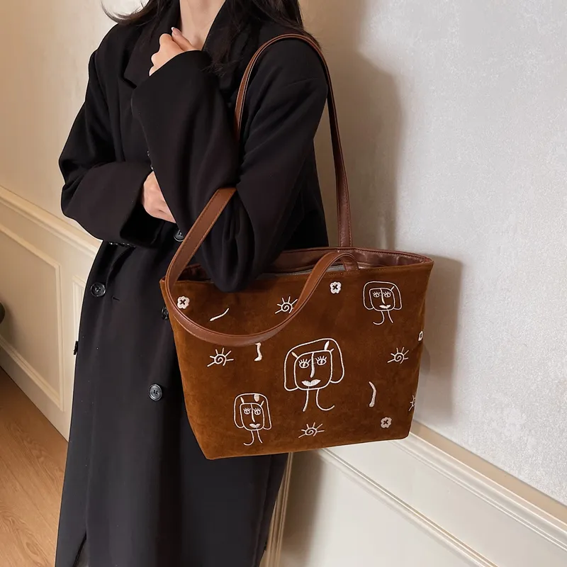 KARUISHA Suede Shoulder Bag Women's Black/Coffee/Brown-15