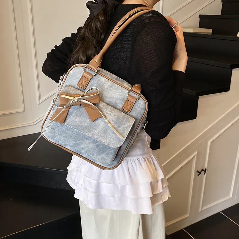 KARUISHA PU Shoulder Bag Women's Denim Blue/Yellow/Beige/Denim Black-3