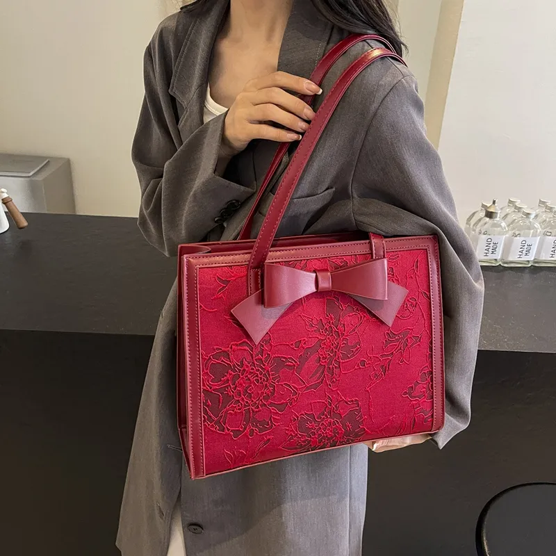 KARUISHA PU Patchwork Shoulder Bag Regular Women's Red/Burgundy-6
