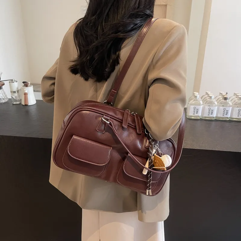 KARUISHA PU Shoulder Bag Women's Black Burgundy Brown Coffee-8