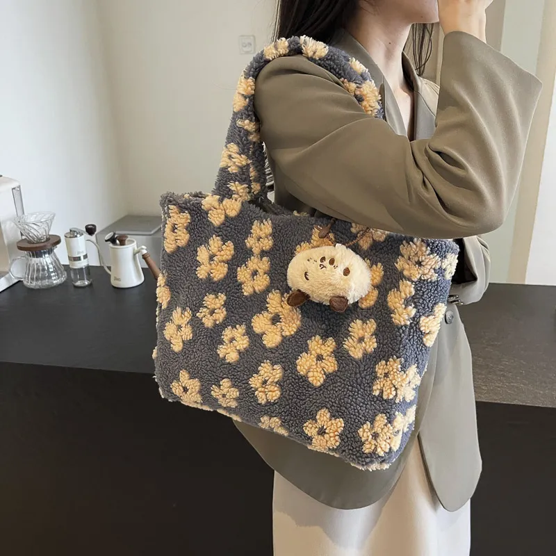 KARUISHA Plush Tote Bag, Shopping Bag, Handbag, Shoulder Bag Women's Multicolor-1